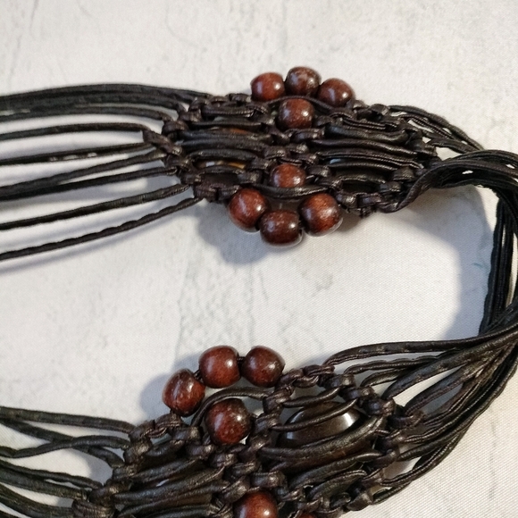 Vintage Boho Macramé Women's Belt Beaded Adjustable Tie Closure Vegan Leather - Picture 10 of 12